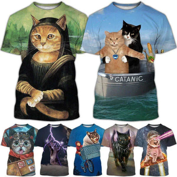 New Creative 3D Printing Animal T-shirt Cute Cat T-shirt Unisex Round T-shirt Unisex T-shirt, Sweatshirt, Hoodie, Long Sleeve Tee - T-Shirt, Sweatshirt, Hoodie