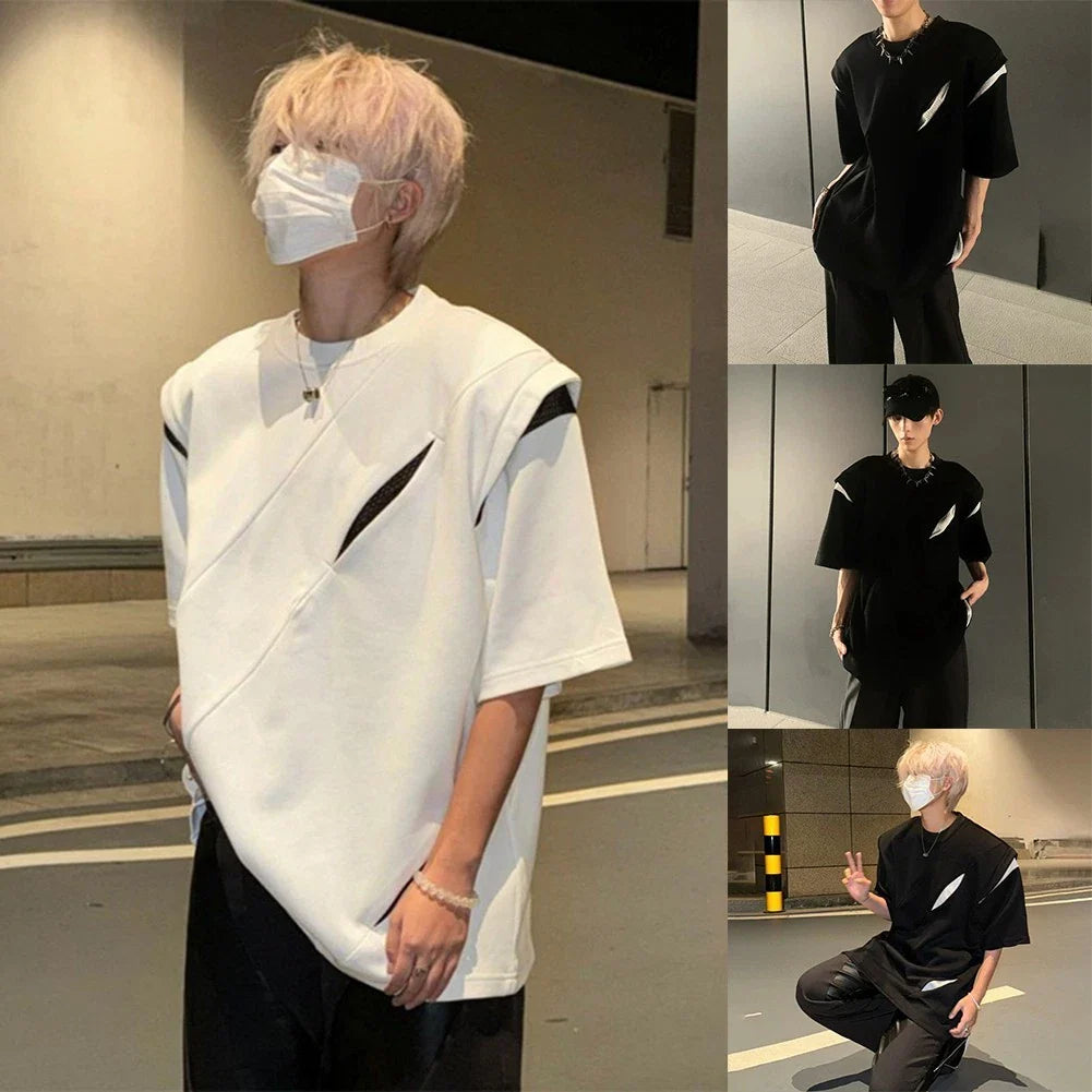 Trendy Men's TShirt with Deconstructed Design Korean Style Short Sleeve Unisex T-shirt, Sweatshirt, Hoodie, Long Sleeve Tee - T-Shirt, Sweatshirt, Hoodie