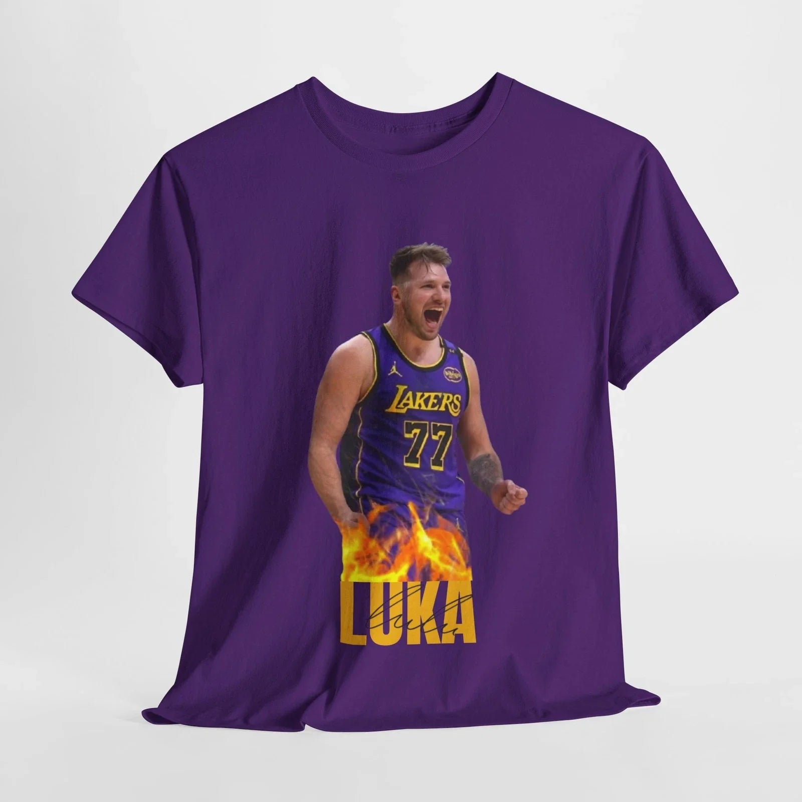 LA Lakers Luka on Fire NBA Team Fan Unisex Heavy Cotton Tee Shirt Unisex T-shirt, Sweatshirt, Hoodie, Long Sleeve Tee - T-Shirt, Sweatshirt, Hoodie