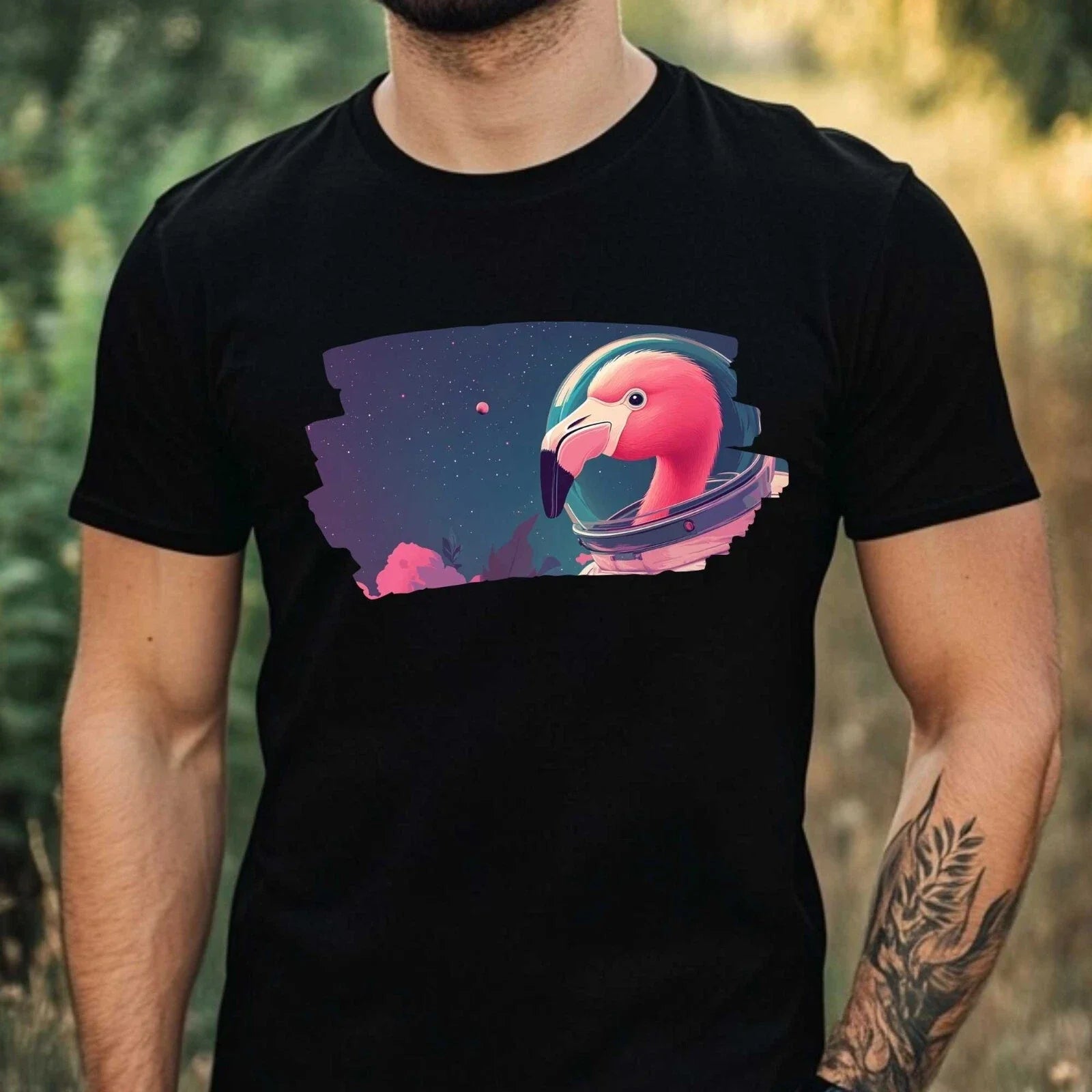 Mens Flamingo Astronaut Print Cotton T-Shirt Size XS to 5XL Unisex T-shirt, Sweatshirt, Hoodie, Long Sleeve Tee - T-Shirt, Sweatshirt, Hoodie