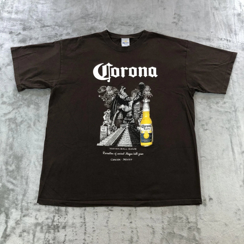 vtg Corona Extra Shirt Mens Large Brown Mayan Ball Game Graphic Beer Tee Mexico Unisex T-shirt, Sweatshirt, Hoodie, Long Sleeve Tee - T-Shirt, Sweatshirt, Hoodie