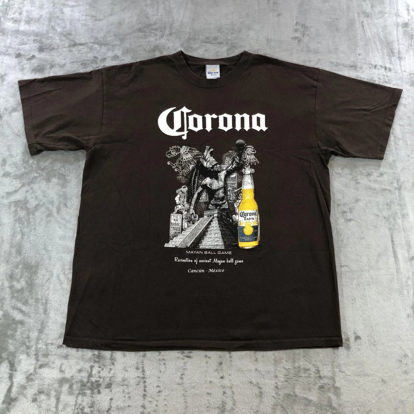 vtg Corona Extra Shirt Mens Large Brown Mayan Ball Game Graphic Beer Tee Mexico Unisex T-shirt, Sweatshirt, Hoodie, Long Sleeve Tee - T-Shirt, Sweatshirt, Hoodie