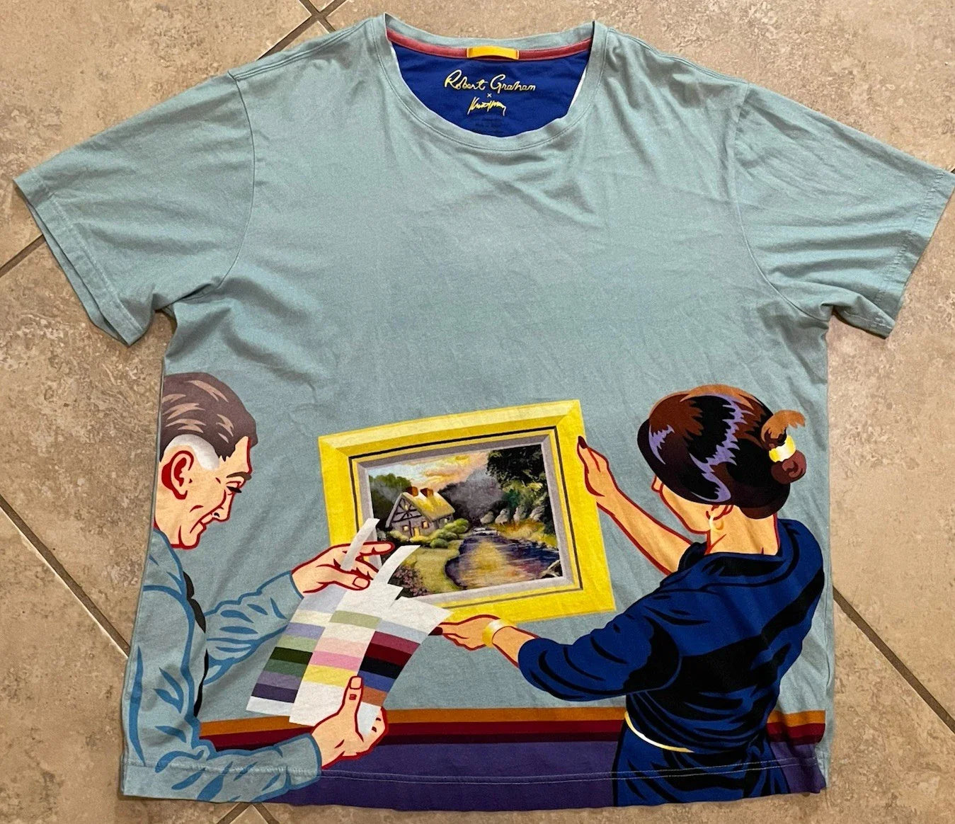 Robert Graham X Kevin Kelly Wearable Art Tshirt Mens XL Blue Multi Colors Unisex T-shirt, Sweatshirt, Hoodie, Long Sleeve Tee - T-Shirt, Sweatshirt, Hoodie