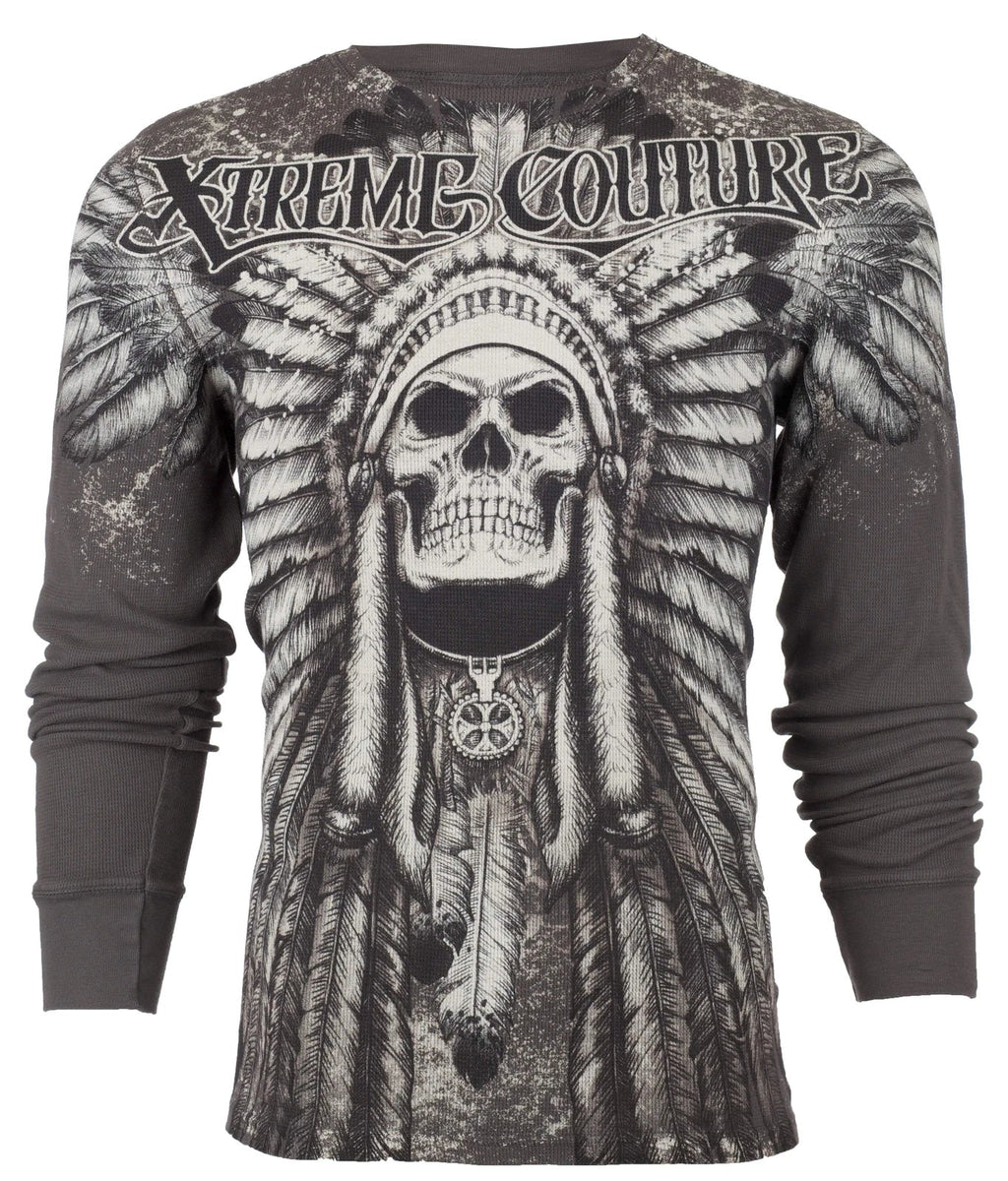 Xtreme Couture by Affliction Men's Thermal Shirt Pala Skull Unisex T-shirt, Sweatshirt, Hoodie, Long Sleeve Tee - T-Shirt, Sweatshirt, Hoodie