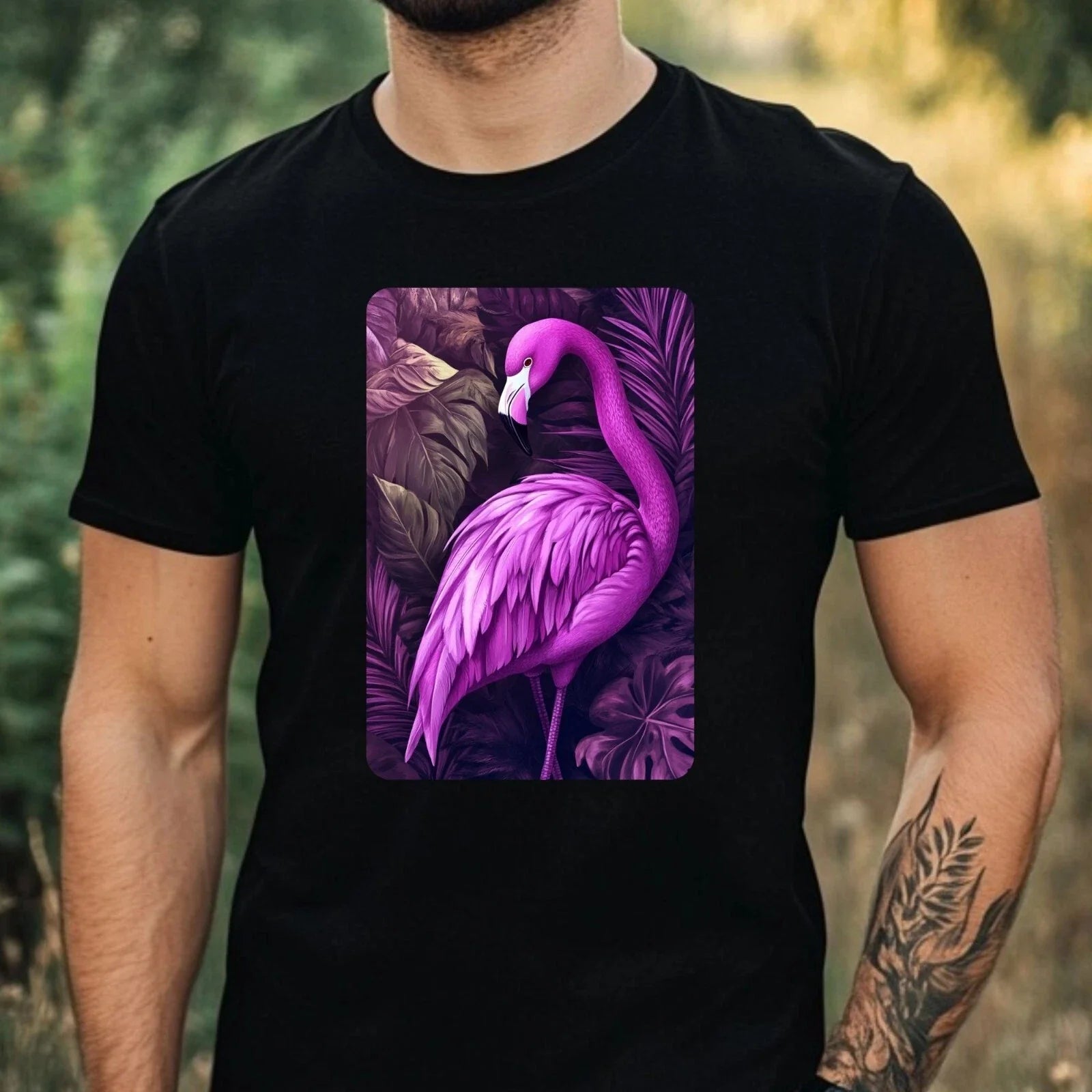 Mens Purple Flamingo Motif Cotton T-Shirt Size XS to 5XL Unisex T-shirt, Sweatshirt, Hoodie, Long Sleeve Tee - T-Shirt, Sweatshirt, Hoodie