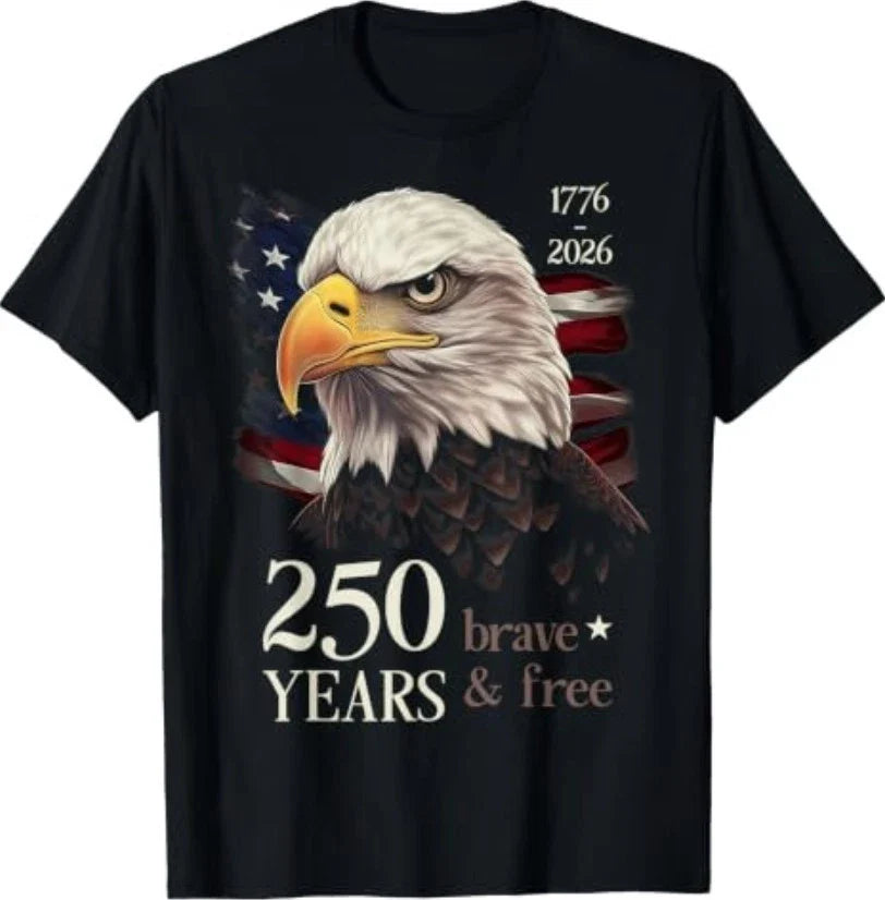 250 Years Brave & Free - 250th Anniversary America USA Eagle T-Shirt Unisex T-shirt, Sweatshirt, Hoodie, Long Sleeve Tee - T-Shirt, Sweatshirt, Hoodie