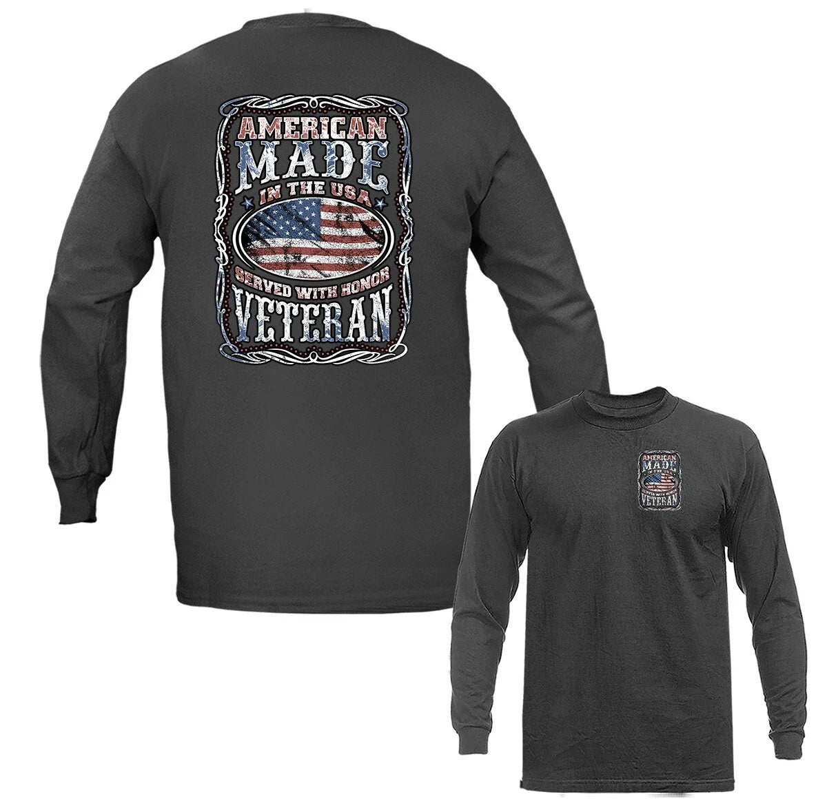 American Made in USA Military Veteran Patriotic US Flag Long Sleeve Unisex T-shirt, Sweatshirt, Hoodie, Long Sleeve Tee - T-Shirt, Sweatshirt, Hoodie