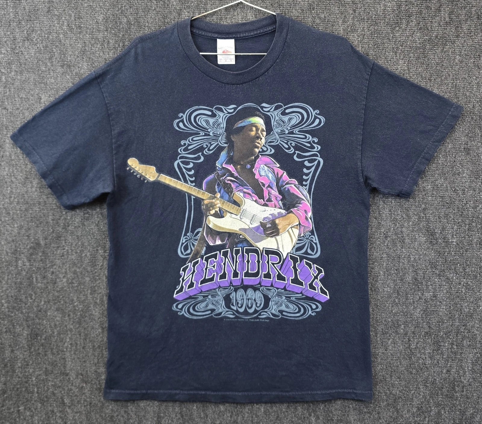 Jimi Hendrix 1969 T-Shirt Mens Size L Blue Tennessee River 2008 Band Tee Guitar Unisex T-shirt, Sweatshirt, Hoodie, Long Sleeve Tee - T-Shirt, Sweatshirt, Hoodie