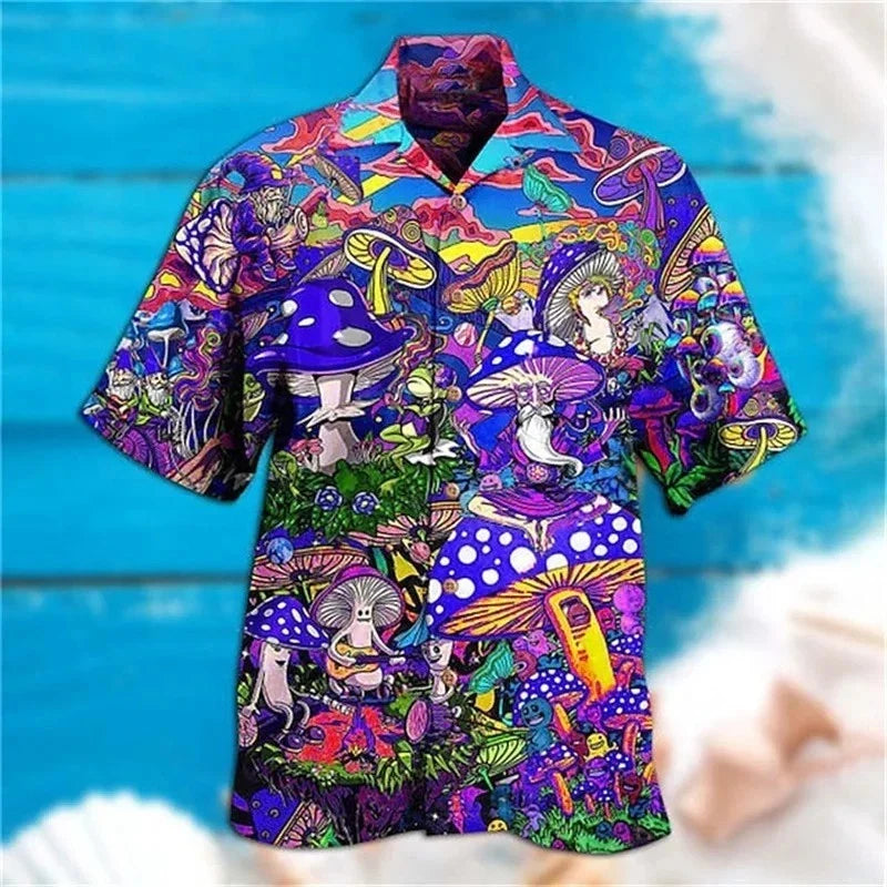 Mens Button Down Psychedelic Wizard Mushroom Hawaiian Hippie Gift Shirt Unisex T-shirt, Sweatshirt, Hoodie, Long Sleeve Tee - T-Shirt, Sweatshirt, Hoodie