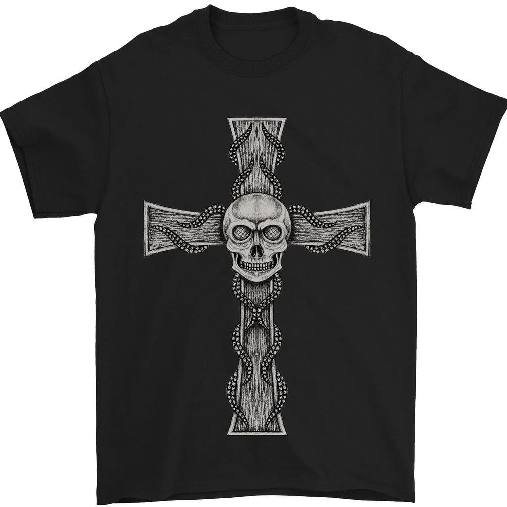 A Gothic Skull and Tentacles on a Cross Mens T-Shirt 100% Cotton Unisex T-shirt, Sweatshirt, Hoodie, Long Sleeve Tee - T-Shirt, Sweatshirt, Hoodie