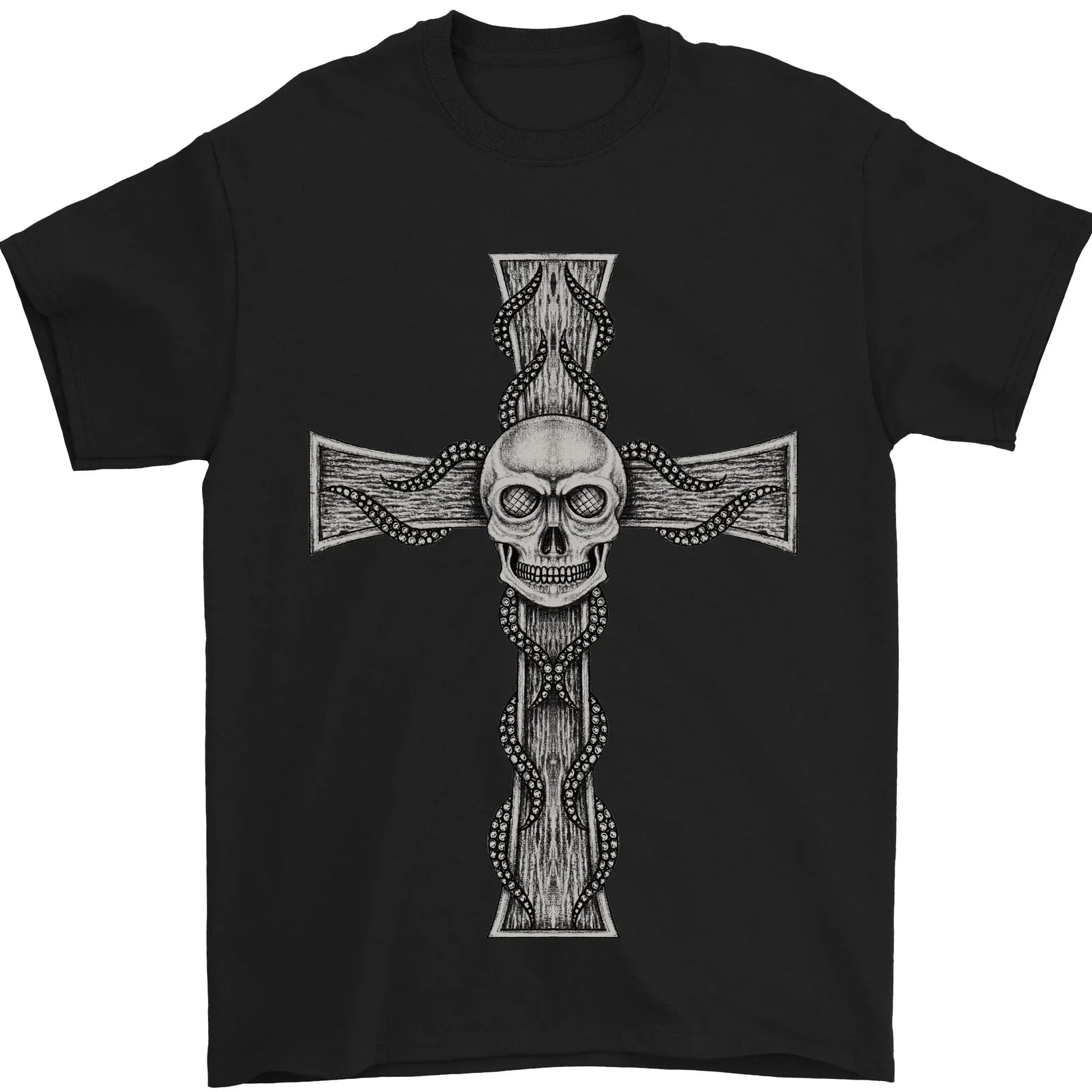 A Gothic Skull and Tentacles on a Cross Mens T-Shirt 100% Cotton Unisex T-shirt, Sweatshirt, Hoodie, Long Sleeve Tee - T-Shirt, Sweatshirt, Hoodie