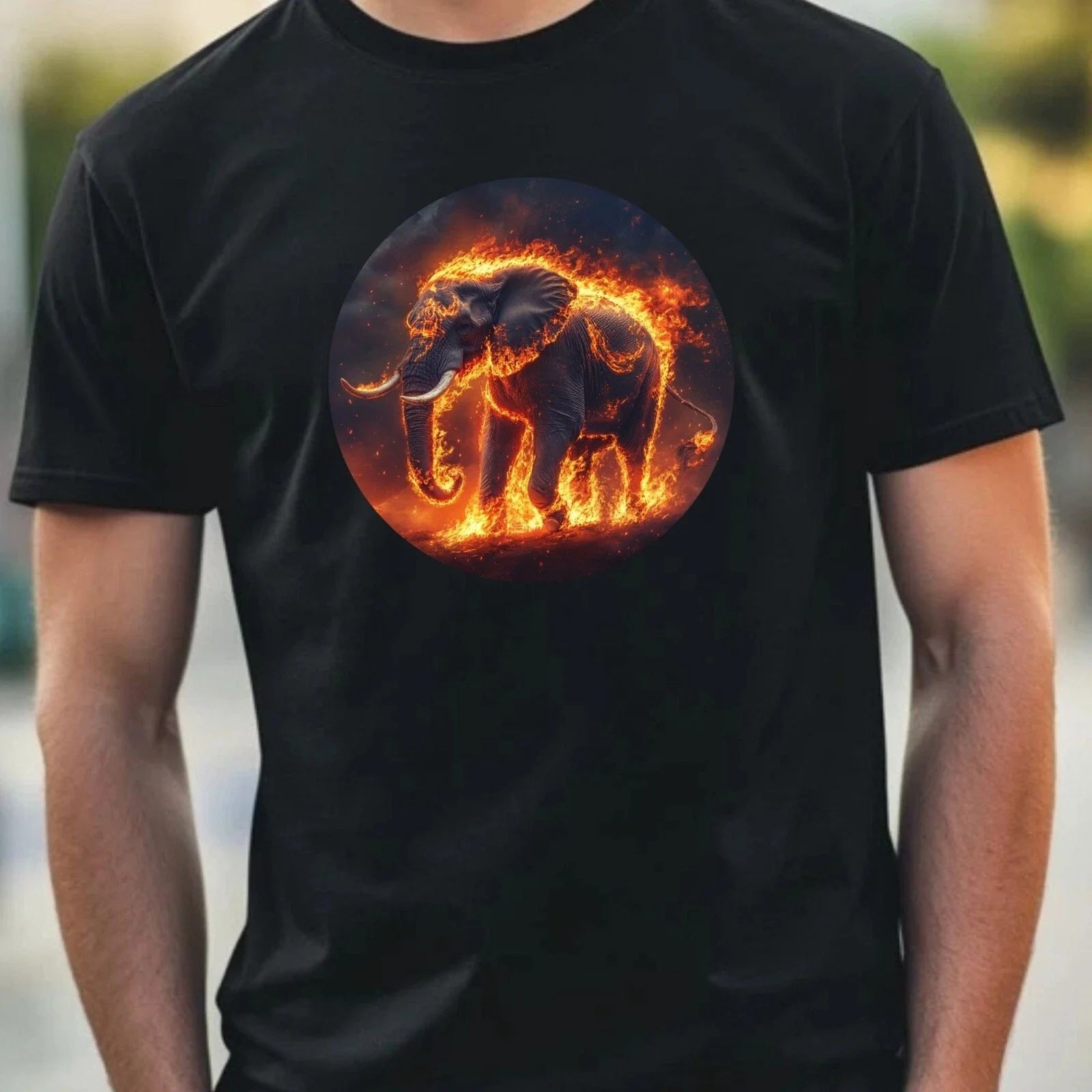 Mens Elephant on Fire Motif Cotton T-Shirt Size XS to 5XL Unisex T-shirt, Sweatshirt, Hoodie, Long Sleeve Tee - T-Shirt, Sweatshirt, Hoodie