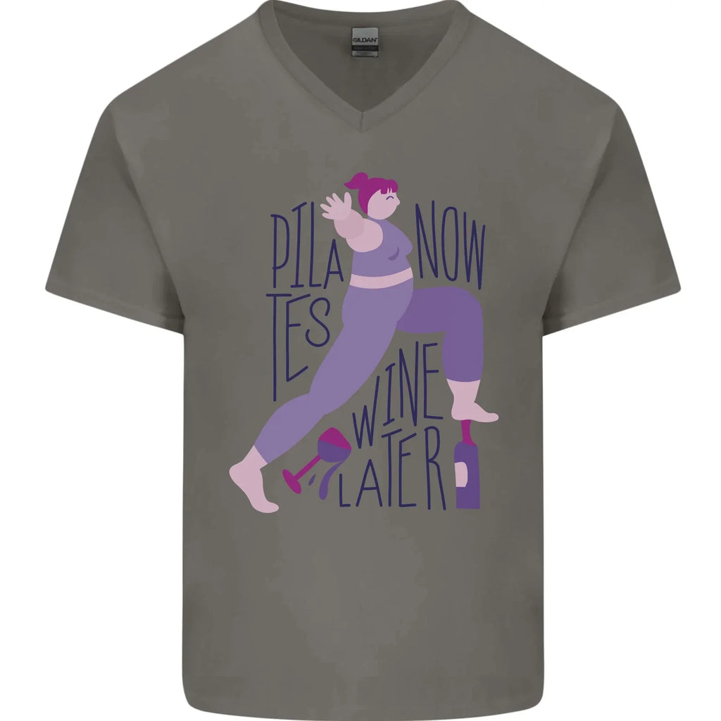 Yoga Pilates Now Wine Later Funny Alcohol Mens V-Neck Cotton T-Shirt Unisex T-shirt, Sweatshirt, Hoodie, Long Sleeve Tee - T-Shirt, Sweatshirt, Hoodie