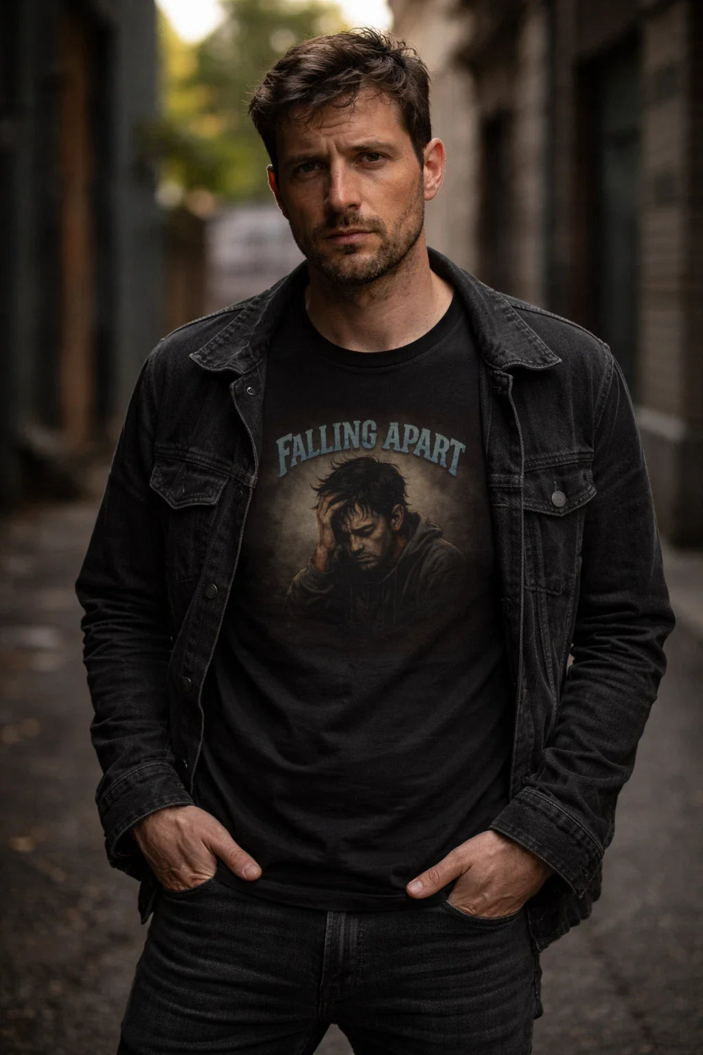 Falling Apart Distressed Portrait Unisex T-Shirt | Grunge, Moody Artwork Tee Unisex T-shirt, Sweatshirt, Hoodie, Long Sleeve Tee - T-Shirt, Sweatshirt, Hoodie