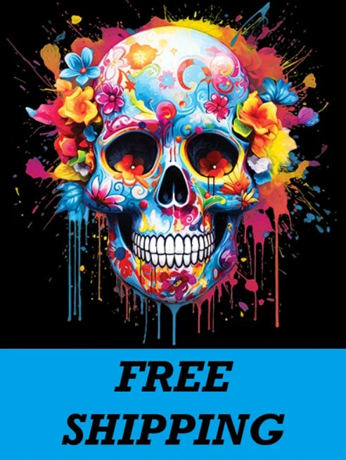 T-SHIRT-NEON FLORAL SUGAR SKULL Unisex T-shirt, Sweatshirt, Hoodie, Long Sleeve Tee - T-Shirt, Sweatshirt, Hoodie