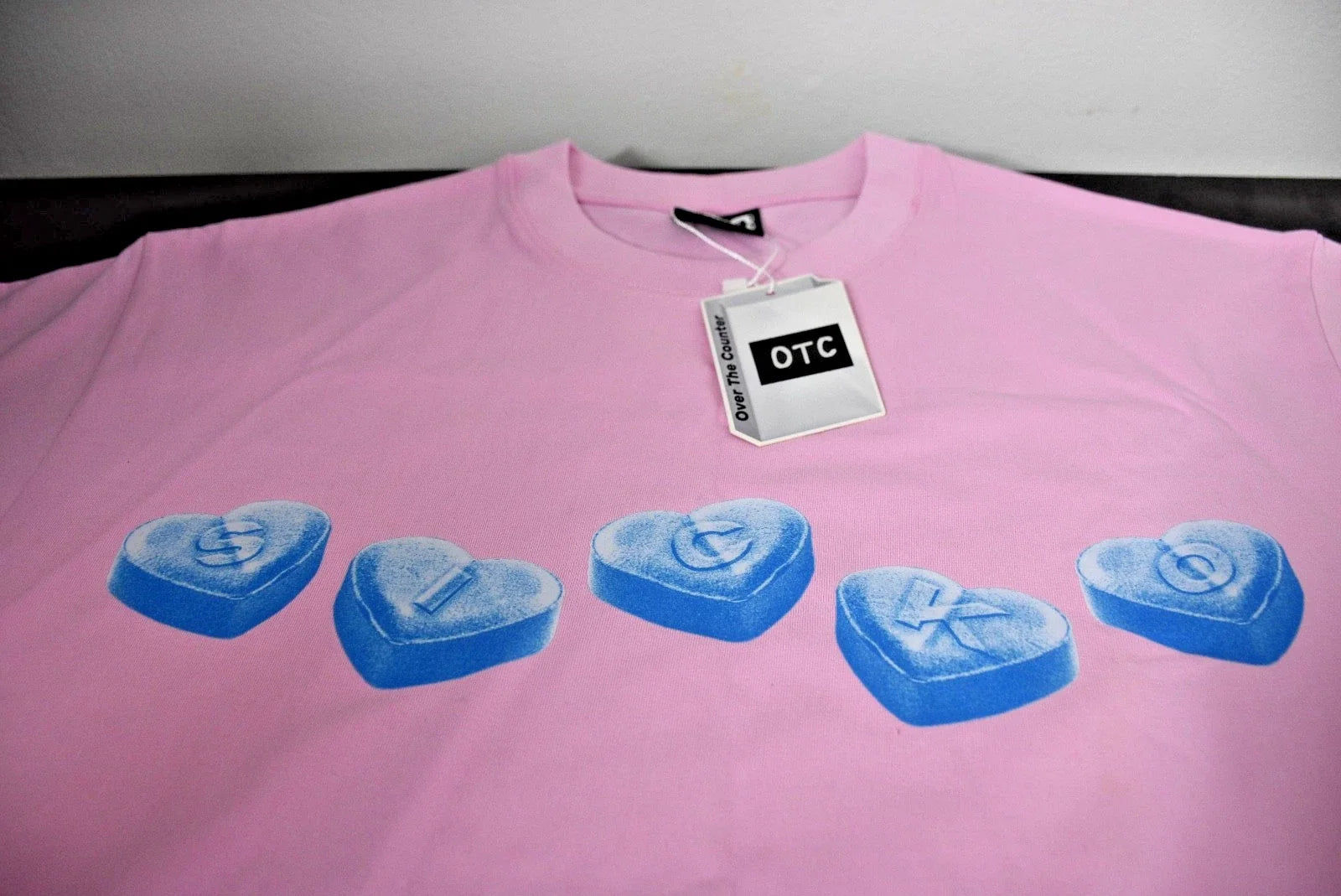 OTC - Over The Counter Pink T-Shirt - Blue Hearts SICKO- Size Medium - Mens Unisex T-shirt, Sweatshirt, Hoodie, Long Sleeve Tee - T-Shirt, Sweatshirt, Hoodie
