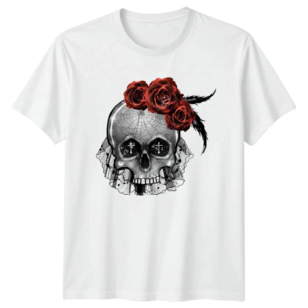 Gothic Skull Red Roses Womens T-Shirt Gothic Alternative Birthday Gift For Her Unisex T-shirt, Sweatshirt, Hoodie, Long Sleeve Tee - T-Shirt, Sweatshirt, Hoodie