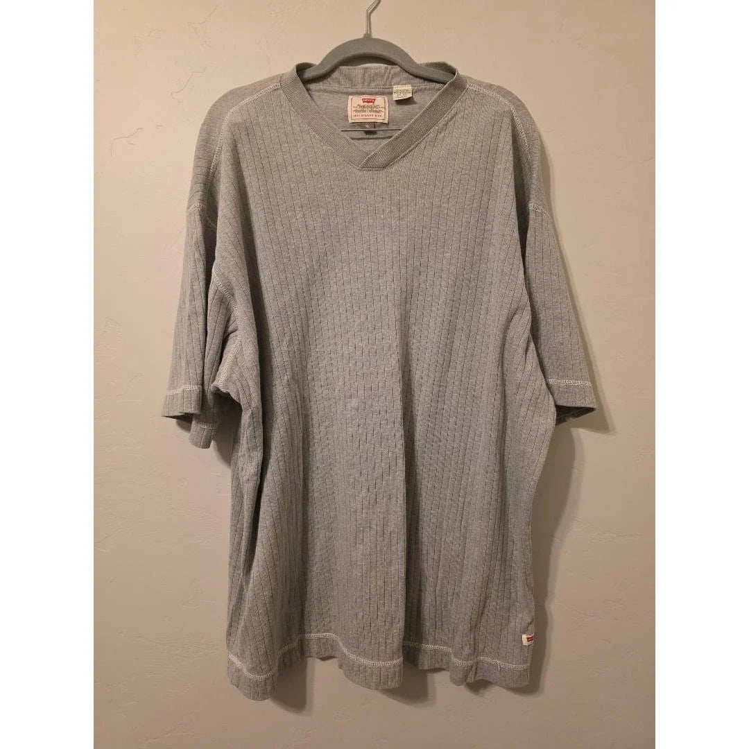 Levis Gray Ribbed Knit Tee XL Oversized Streetwear Minimal Basic Unisex T-shirt, Sweatshirt, Hoodie, Long Sleeve Tee - T-Shirt, Sweatshirt, Hoodie