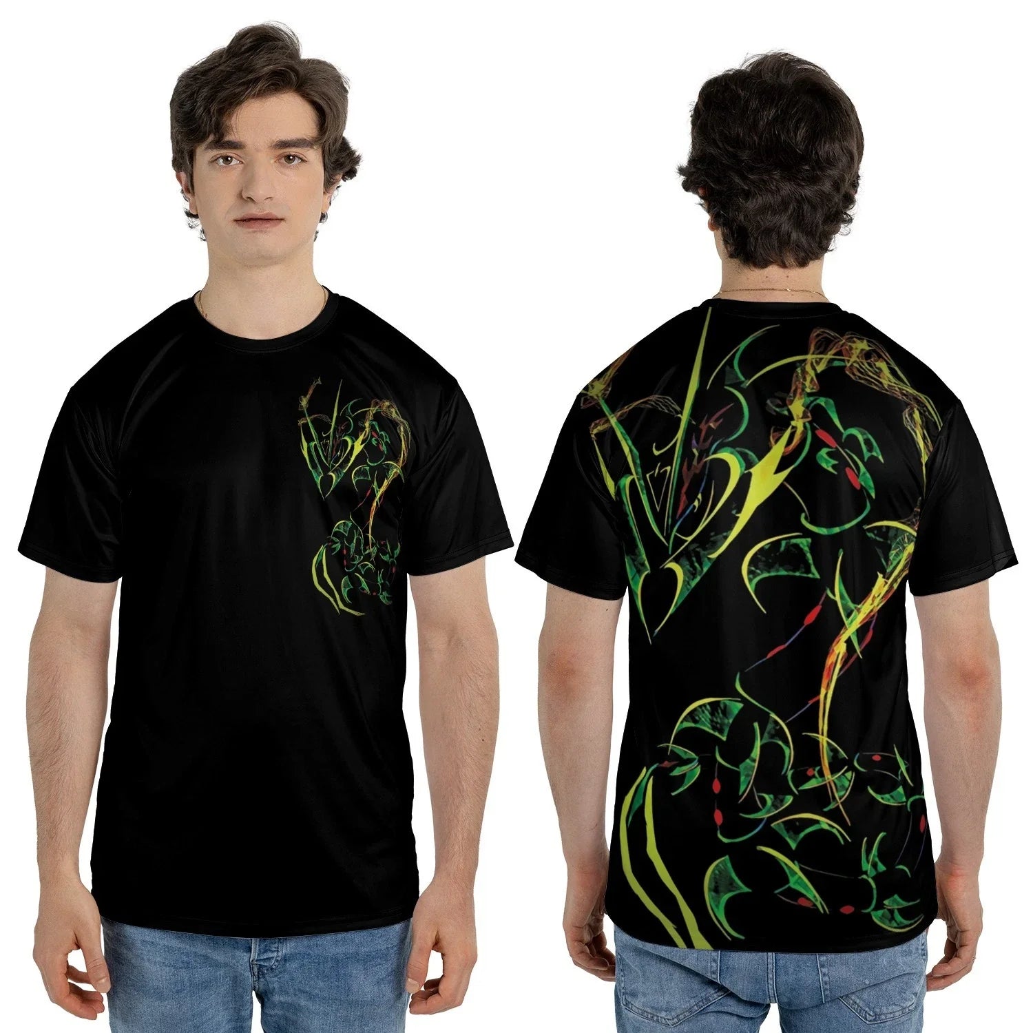 Rayquaza Pkm T-Shirt Abstract Tribal Art Style Graphic Tee Black Mens S-5XL Unisex T-shirt, Sweatshirt, Hoodie, Long Sleeve Tee - T-Shirt, Sweatshirt, Hoodie
