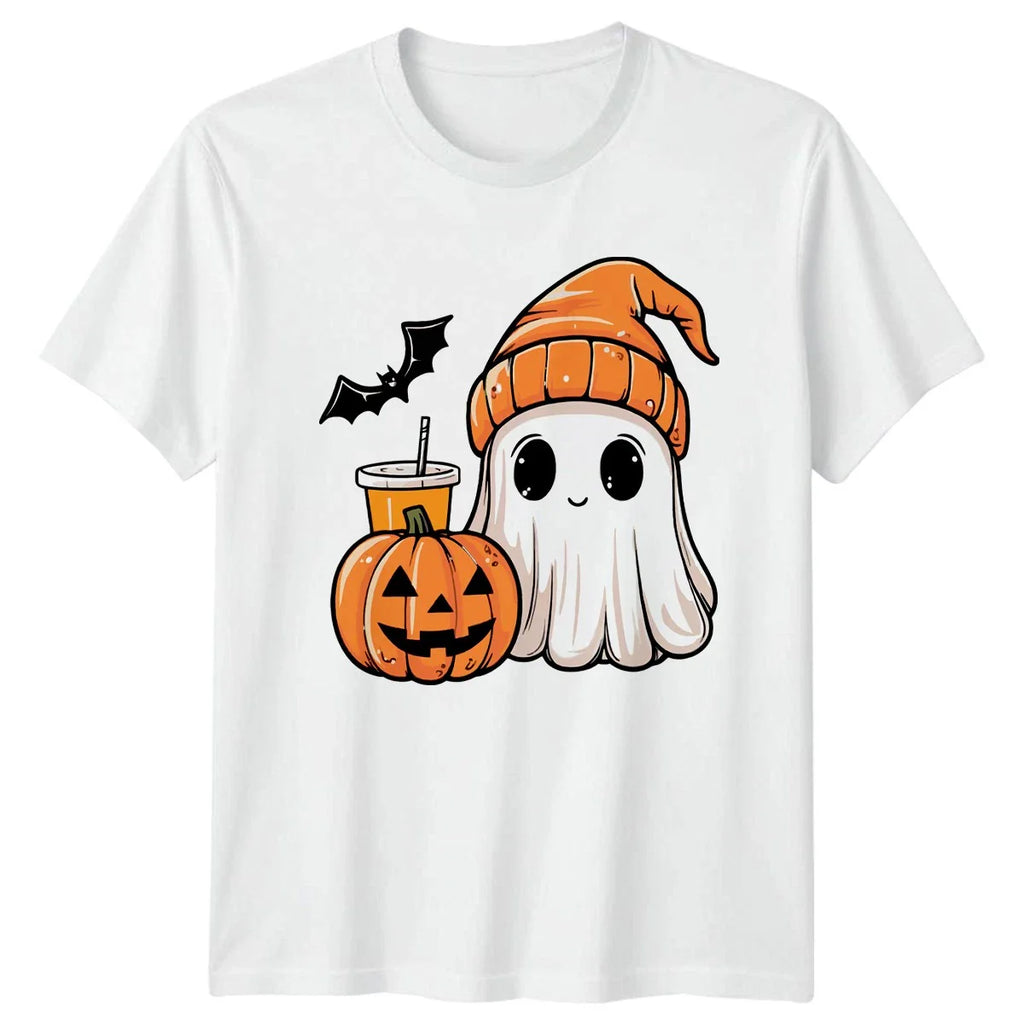 Cute Ghost Coffee Pumpkin T-Shirt Halloween Gift For Him And Her Unisex T-shirt, Sweatshirt, Hoodie, Long Sleeve Tee - T-Shirt, Sweatshirt, Hoodie