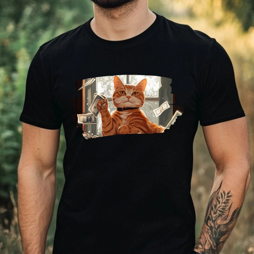 Mens Funny Cat Money Print Cotton T-Shirt Size XS to 5XL Unisex T-shirt, Sweatshirt, Hoodie, Long Sleeve Tee - T-Shirt, Sweatshirt, Hoodie