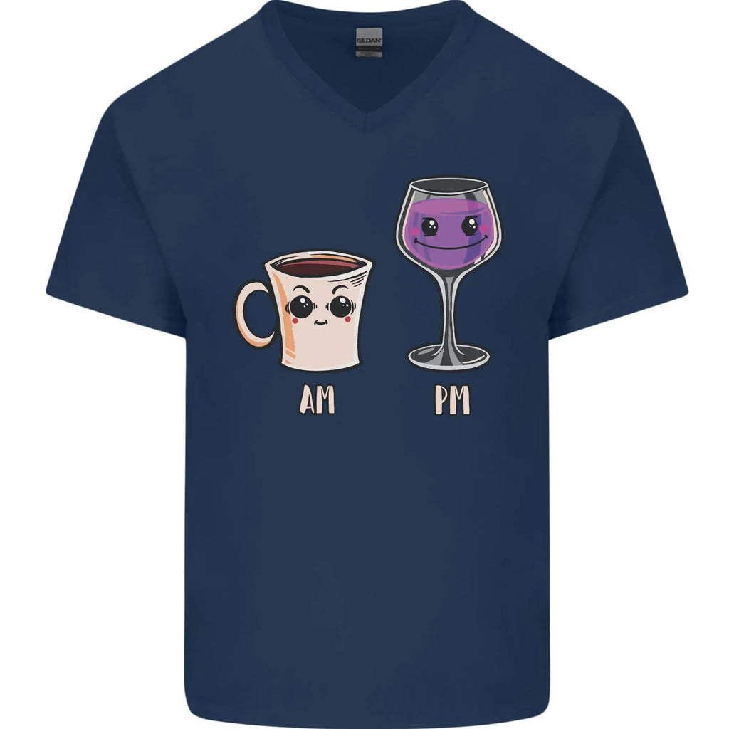 Coffee am Wine pm Funny Alcohol Prosecco Mens V-Neck Cotton T-Shirt Unisex T-shirt, Sweatshirt, Hoodie, Long Sleeve Tee - T-Shirt, Sweatshirt, Hoodie