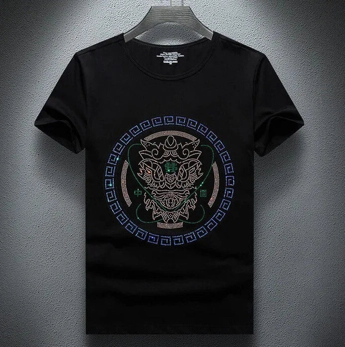 Men Luxury Diamond Rhinestones Fashion Black T-Shirt High Quality Unisex T-shirt, Sweatshirt, Hoodie, Long Sleeve Tee - T-Shirt, Sweatshirt, Hoodie