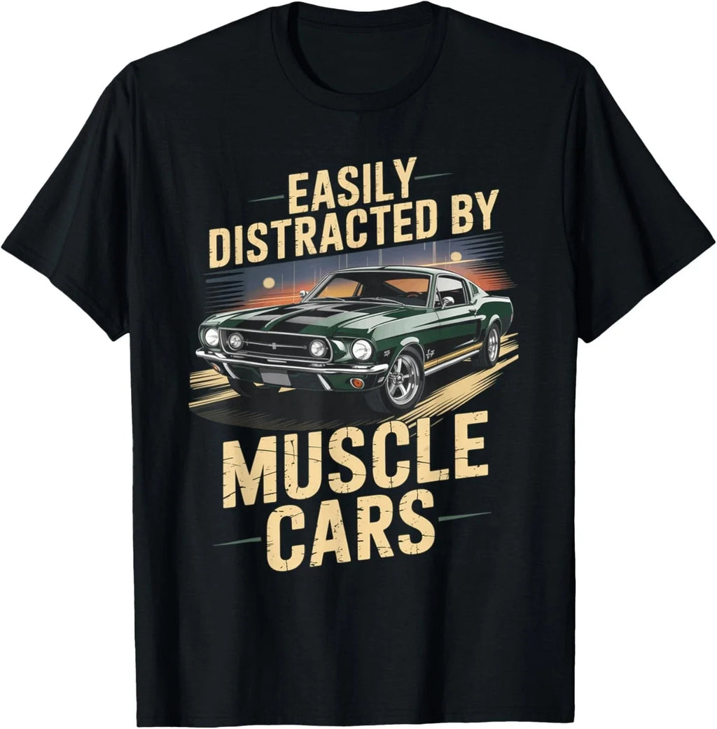 Easily Distracted by Muscle Cars Retro Green Street Style Gift Unisex T-Shirt Unisex T-shirt, Sweatshirt, Hoodie, Long Sleeve Tee - T-Shirt, Sweatshirt, Hoodie