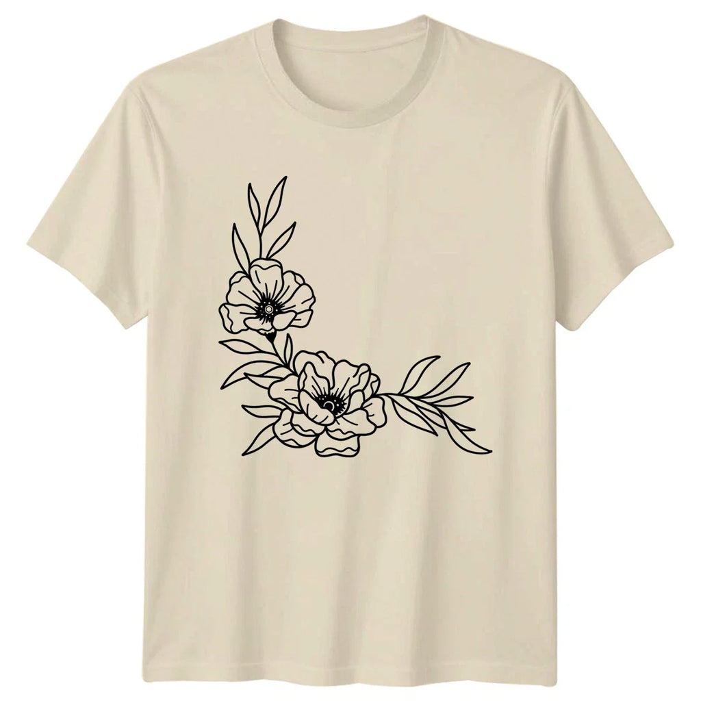 Elegant Minimalist Flower Line Art Womens T-Shirt Botanical Outline Floral Unisex T-shirt, Sweatshirt, Hoodie, Long Sleeve Tee - T-Shirt, Sweatshirt, Hoodie