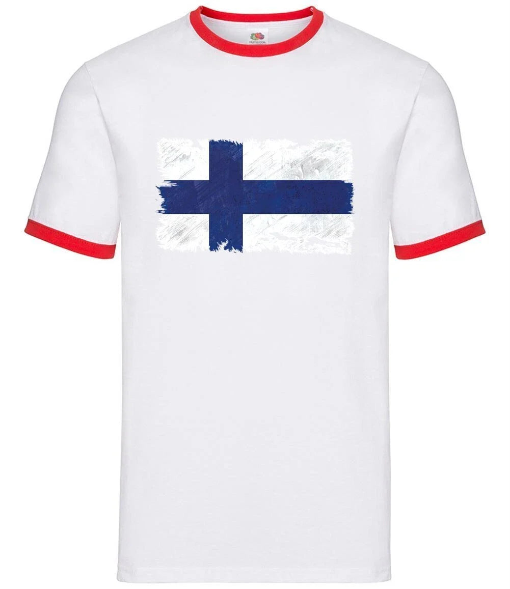 Finlande Drapeau Grunge - Hommes Contraste - Helsinki Finn Finnois Europe Unisex T-shirt, Sweatshirt, Hoodie, Long Sleeve Tee - T-Shirt, Sweatshirt, Hoodie