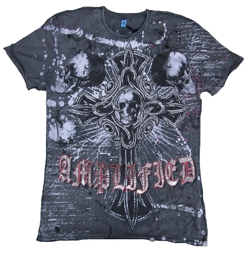 Cool Amplified Sain Gothique Cross Tte de Mort Strass Rocker Biker T-shirt L 52 Unisex T-shirt, Sweatshirt, Hoodie, Long Sleeve Tee - T-Shirt, Sweatshirt, Hoodie