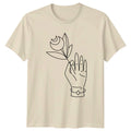 Hand Holding Celestial Flower Design Womens T-Shirt Minimalist Botanical Floral Unisex T-shirt, Sweatshirt, Hoodie, Long Sleeve Tee - T-Shirt, Sweatshirt, Hoodie