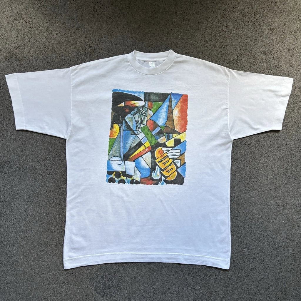 Vintage 90s Holsten Pils Beer Cubist Abstract Art T-Shirt Picasso XL White Unisex T-shirt, Sweatshirt, Hoodie, Long Sleeve Tee - T-Shirt, Sweatshirt, Hoodie