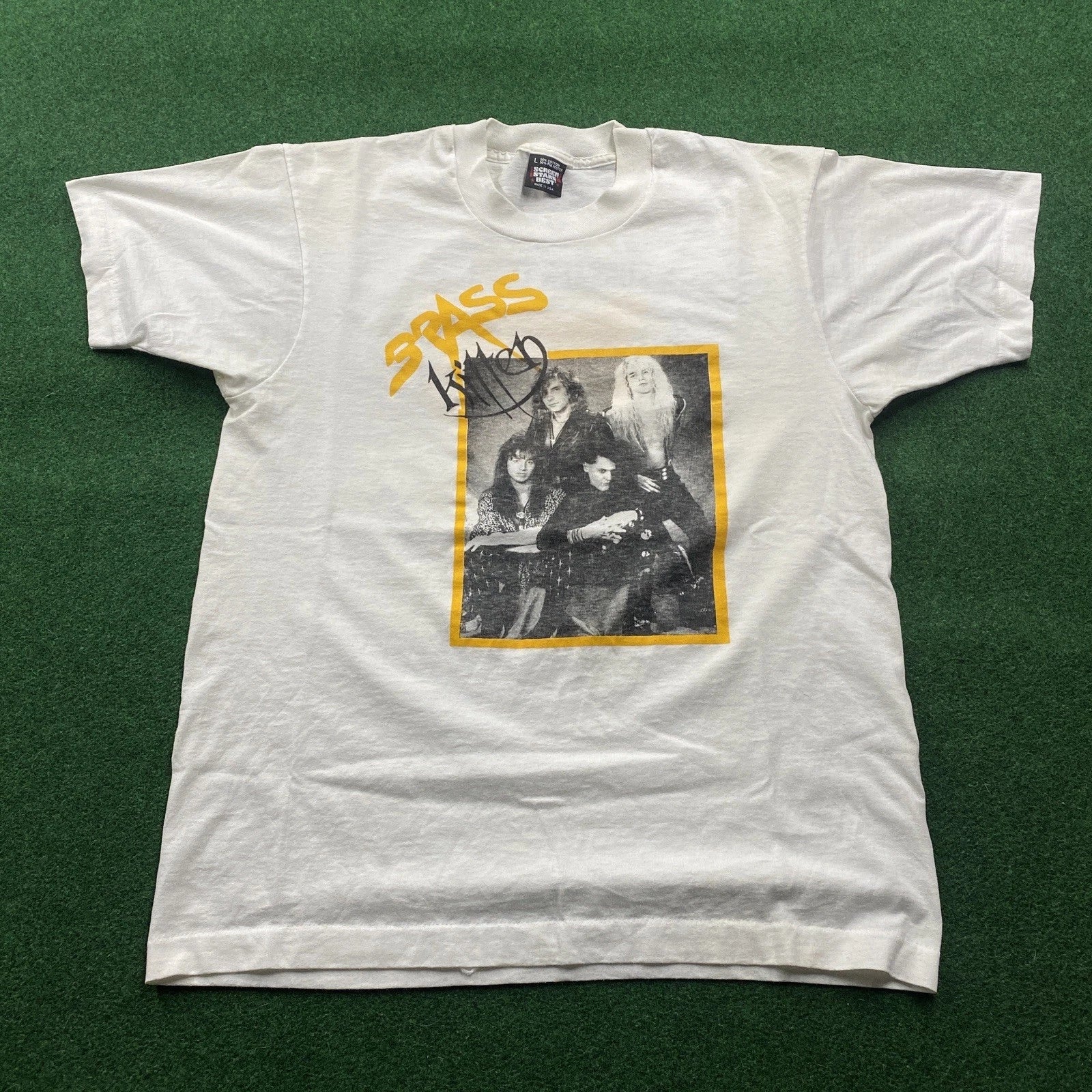 Vintage Brass Kitten Shirt Mens L White 90S Glam Band Music Tour Tee USA 1990 Unisex T-shirt, Sweatshirt, Hoodie, Long Sleeve Tee - T-Shirt, Sweatshirt, Hoodie