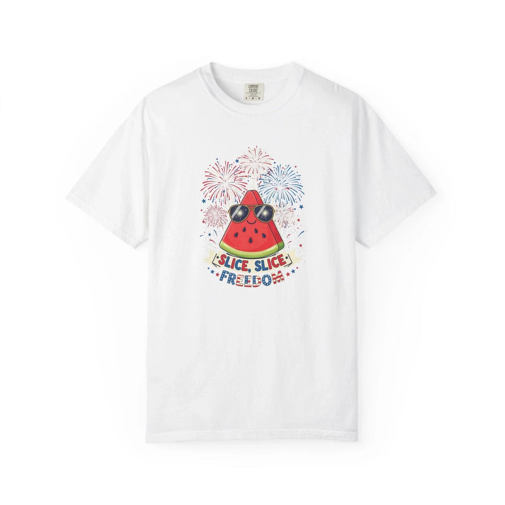 Watermelon Slice T-shirt | Slice Slice Freedom, Fireworks Patriotic Funny Cotton Unisex T-shirt, Sweatshirt, Hoodie, Long Sleeve Tee - T-Shirt, Sweatshirt, Hoodie