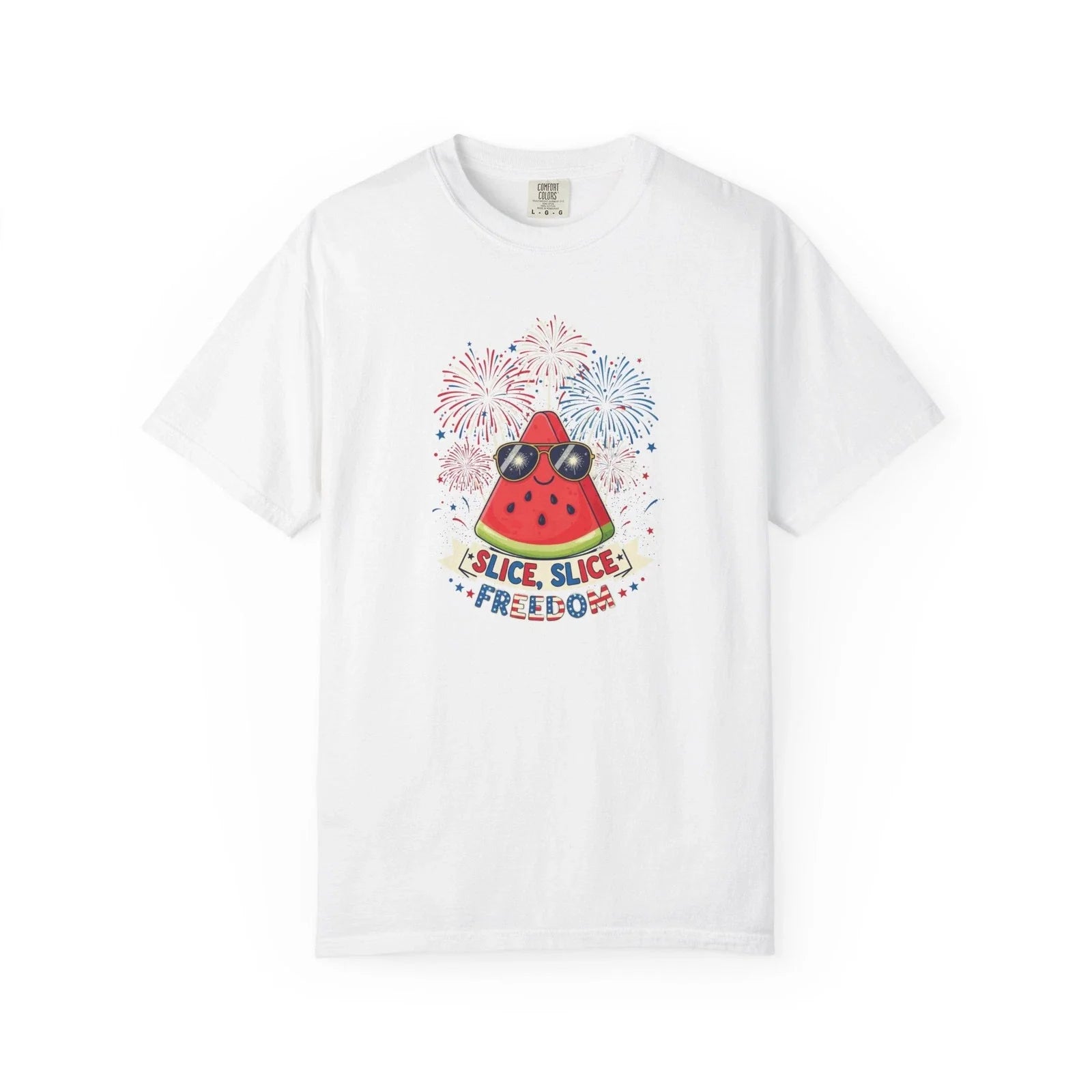 Watermelon Slice T-shirt | Slice Slice Freedom, Fireworks Patriotic Funny Cotton Unisex T-shirt, Sweatshirt, Hoodie, Long Sleeve Tee - T-Shirt, Sweatshirt, Hoodie