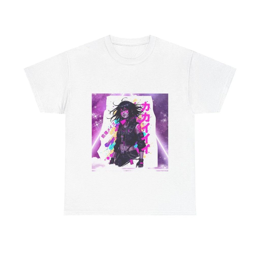 Cyberpunk Anime Girl Tee | Neon Aesthetic, Japanese Text Unisex T-shirt, Sweatshirt, Hoodie, Long Sleeve Tee - T-Shirt, Sweatshirt, Hoodie