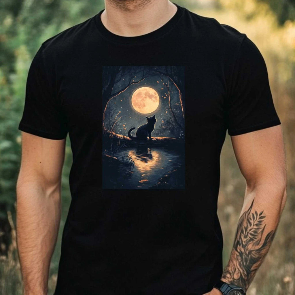 Mens Cat In The Moonlight Motif Cotton T-Shirt Size XS to 5XL Unisex T-shirt, Sweatshirt, Hoodie, Long Sleeve Tee - T-Shirt, Sweatshirt, Hoodie