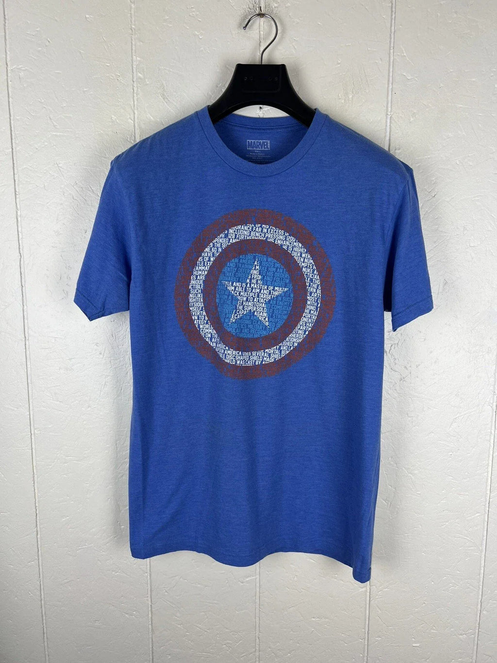Captain America Shirt Mens Large Blue Graphic Crew Neck Short Sleeve Stretch Unisex T-shirt, Sweatshirt, Hoodie, Long Sleeve Tee - T-Shirt, Sweatshirt, Hoodie