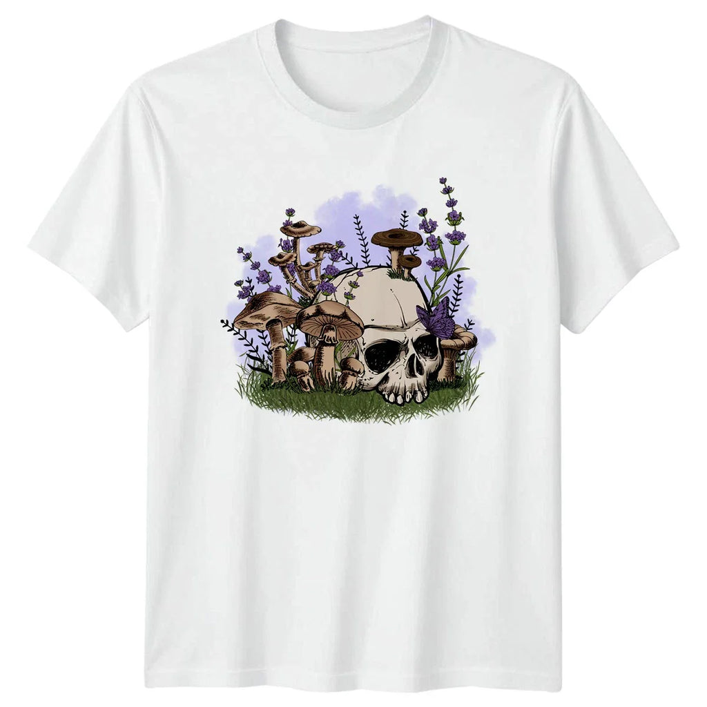 Mystical Skull Mushroom Lavender Butterfly T-Shirt Mycology Botanical Gothic Unisex T-shirt, Sweatshirt, Hoodie, Long Sleeve Tee - T-Shirt, Sweatshirt, Hoodie