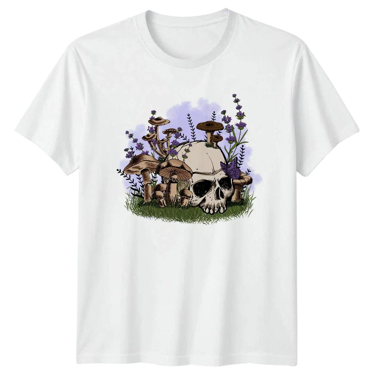 Mystical Skull Mushroom Lavender Butterfly T-Shirt Mycology Botanical Gothic Unisex T-shirt, Sweatshirt, Hoodie, Long Sleeve Tee - T-Shirt, Sweatshirt, Hoodie