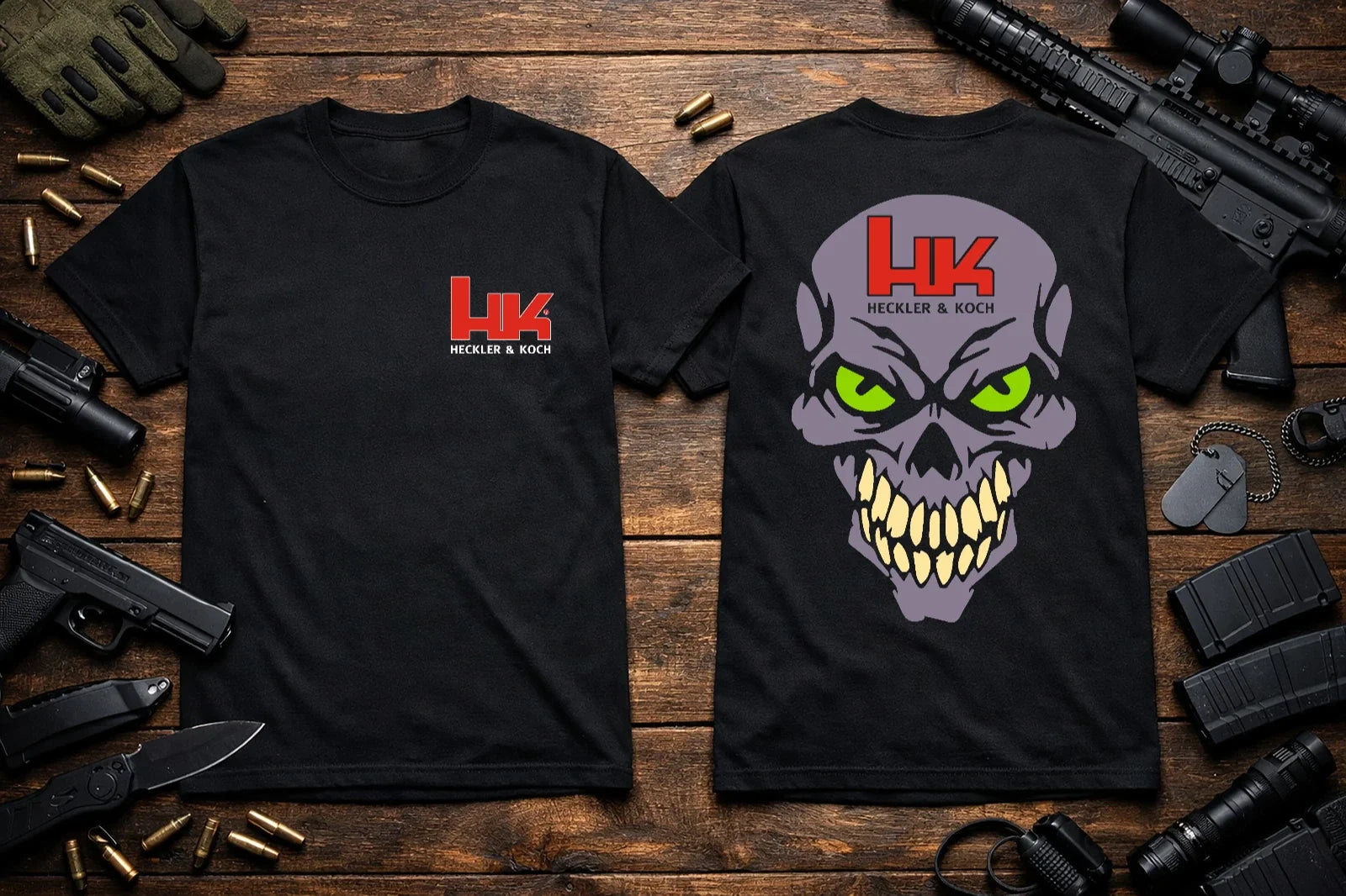 HK USA Heckler and Koch Skull  T-Shirt Heavyweight S M L XL 2XL 3XL 4XL 5XL Unisex T-shirt, Sweatshirt, Hoodie, Long Sleeve Tee - T-Shirt, Sweatshirt, Hoodie
