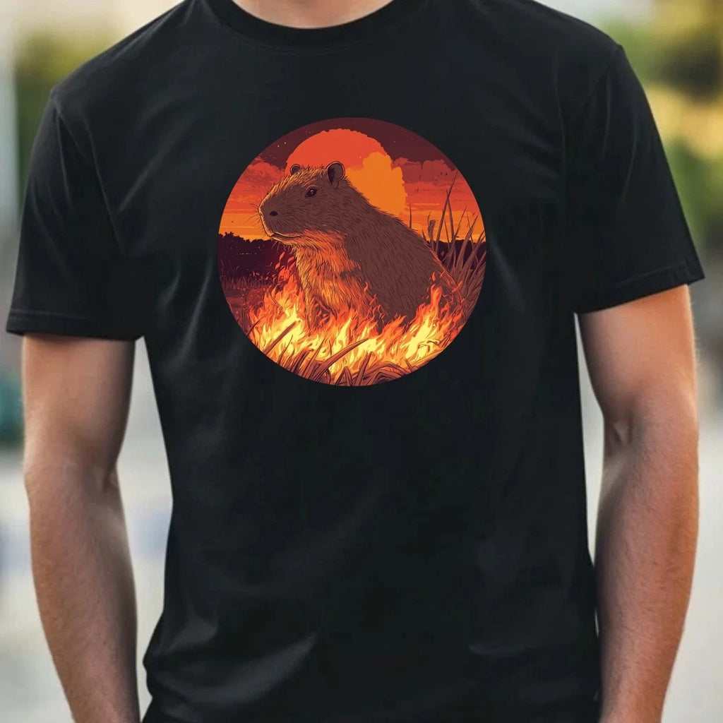 Mens Capybara On Fire Motif Cotton T-Shirt Size XS to 5XL Unisex T-shirt, Sweatshirt, Hoodie, Long Sleeve Tee - T-Shirt, Sweatshirt, Hoodie