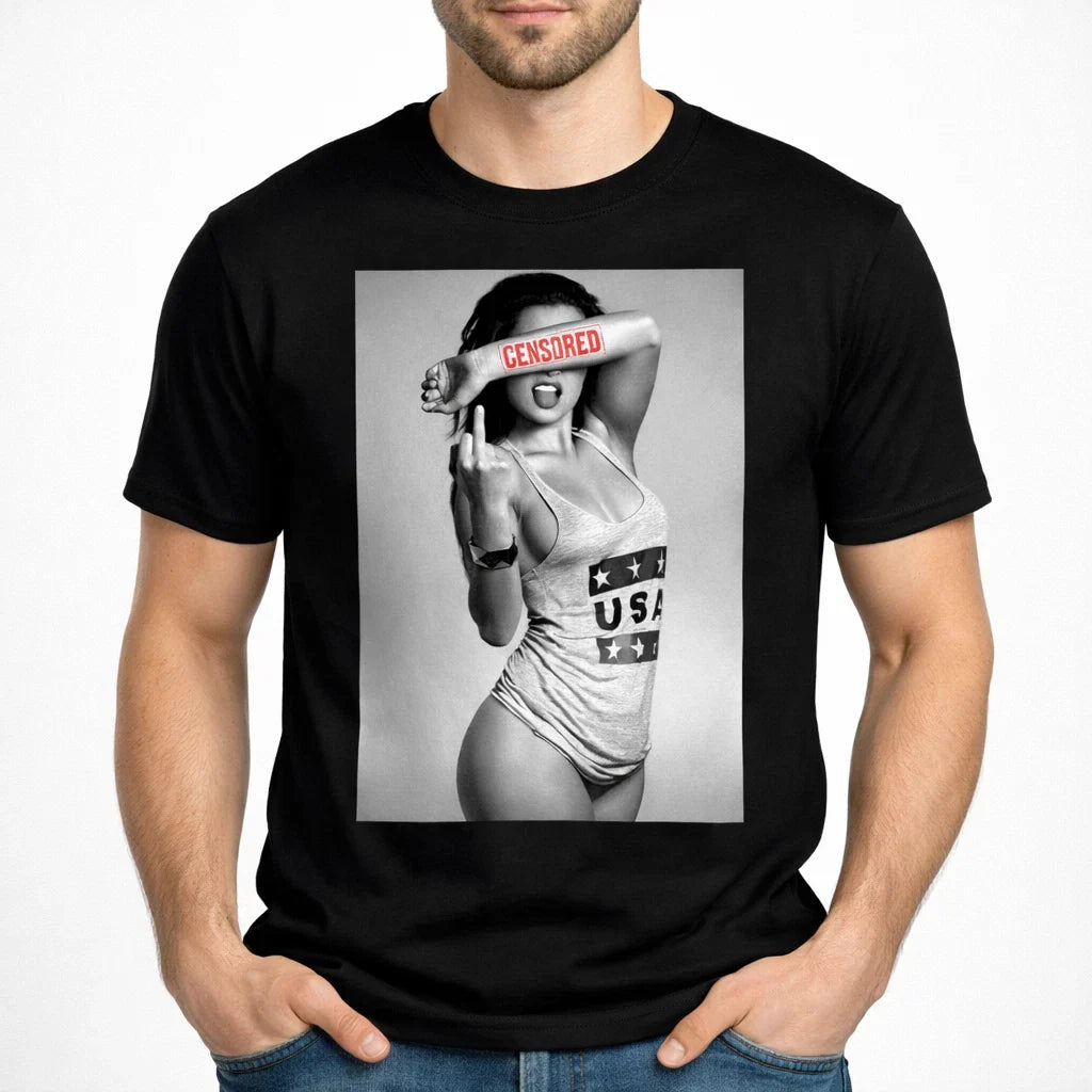 Patriotic Satire USA Flag Censored Humor Unisex Graphic Tee Unisex T-shirt, Sweatshirt, Hoodie, Long Sleeve Tee - T-Shirt, Sweatshirt, Hoodie