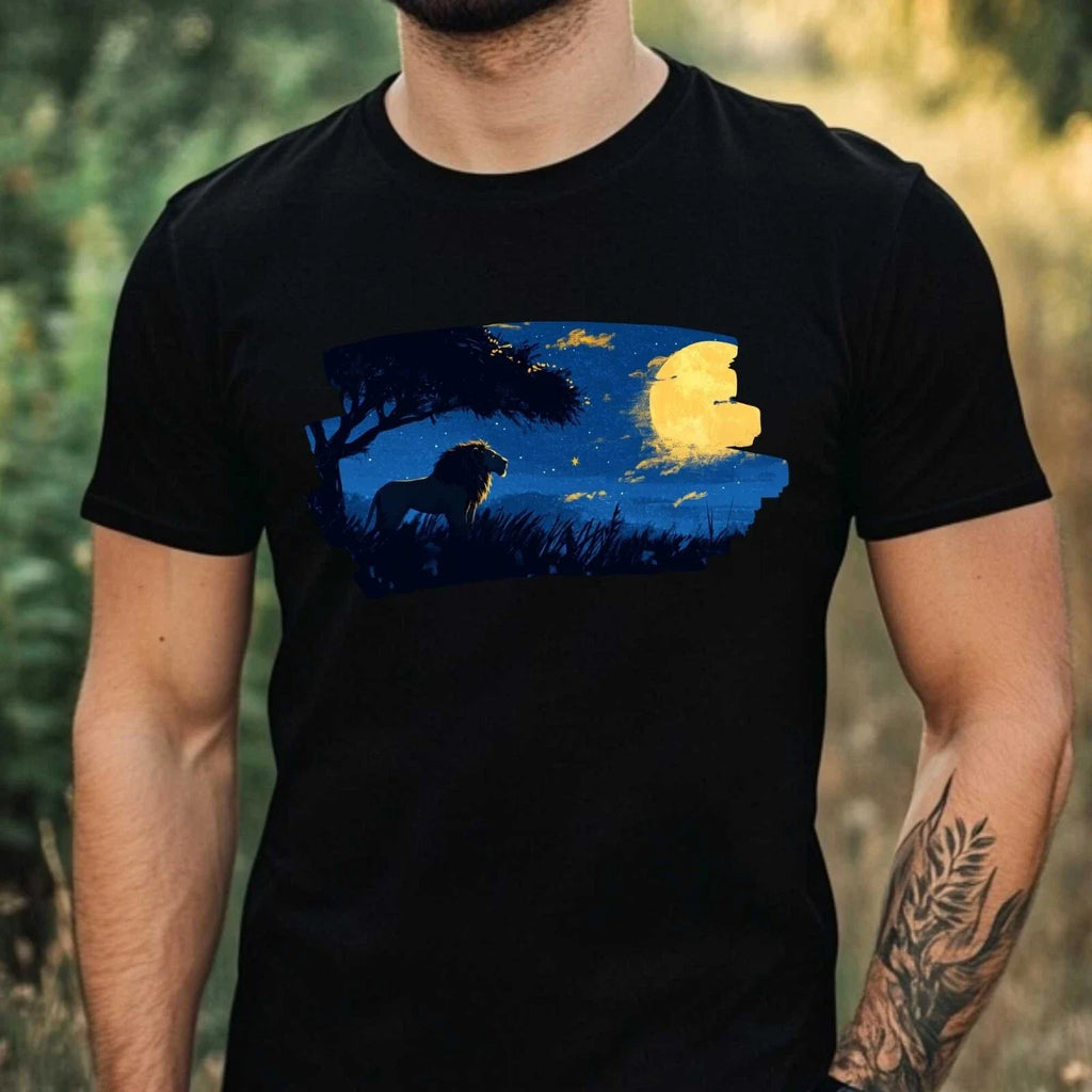 Mens Lion Night Motif Cotton T-Shirt Size XS to 5XL Unisex T-shirt, Sweatshirt, Hoodie, Long Sleeve Tee - T-Shirt, Sweatshirt, Hoodie