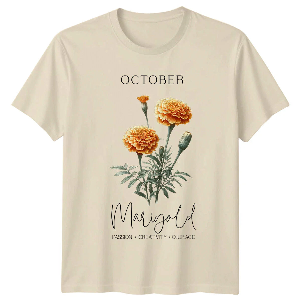 October Marigold Passion Creativity Courage Botanical T-Shirt Unisex T-shirt, Sweatshirt, Hoodie, Long Sleeve Tee - T-Shirt, Sweatshirt, Hoodie