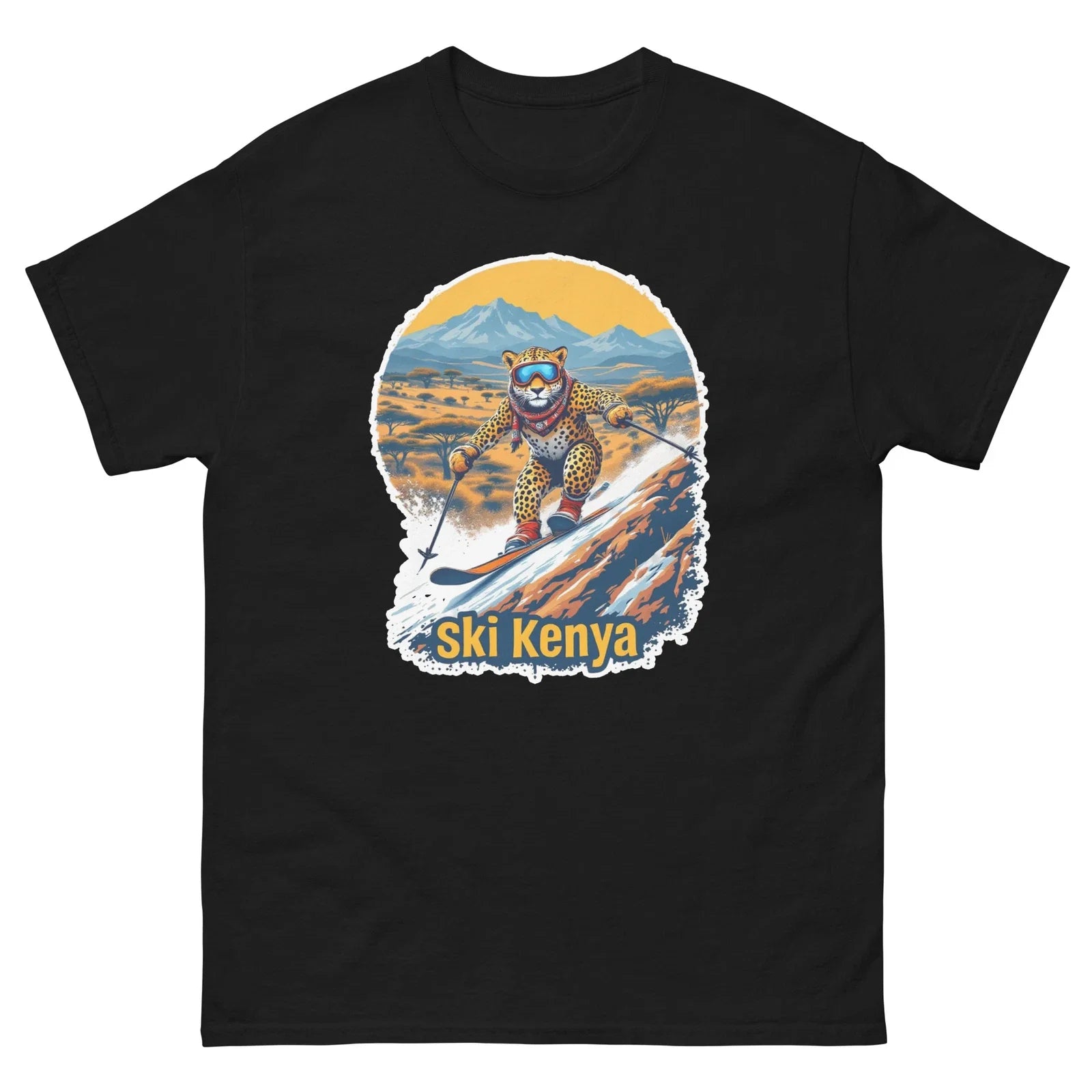 Ski Kenya Leopard Cute Animal Skiing T-Shirt Unisex T-shirt, Sweatshirt, Hoodie, Long Sleeve Tee - T-Shirt, Sweatshirt, Hoodie