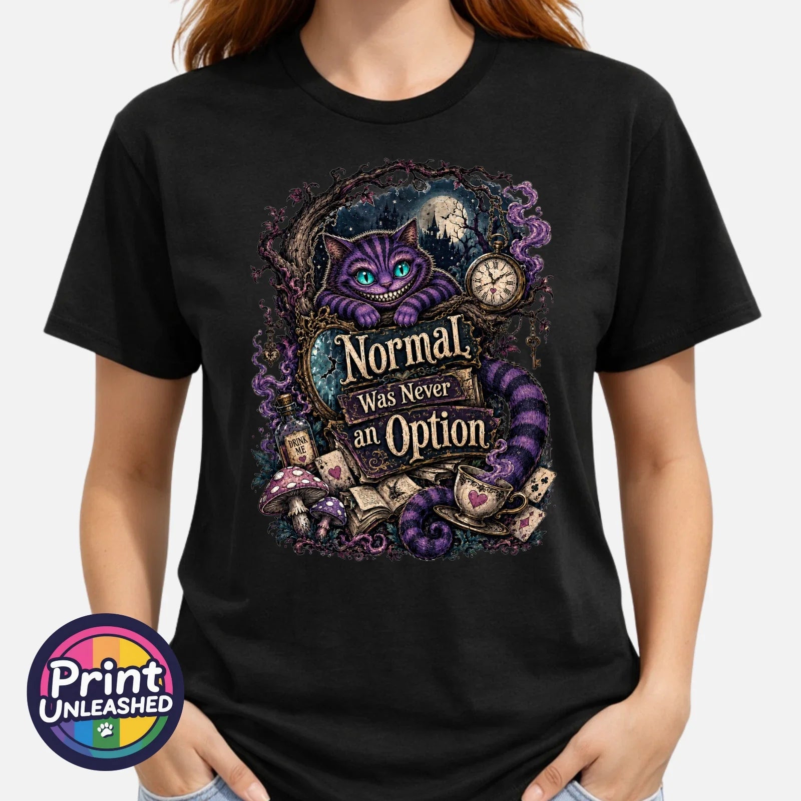 Normal Was Never An Option Tee Funny Grinning Cat Graphic T-Shirt Unisex S-2XL Unisex T-shirt, Sweatshirt, Hoodie, Long Sleeve Tee - T-Shirt, Sweatshirt, Hoodie