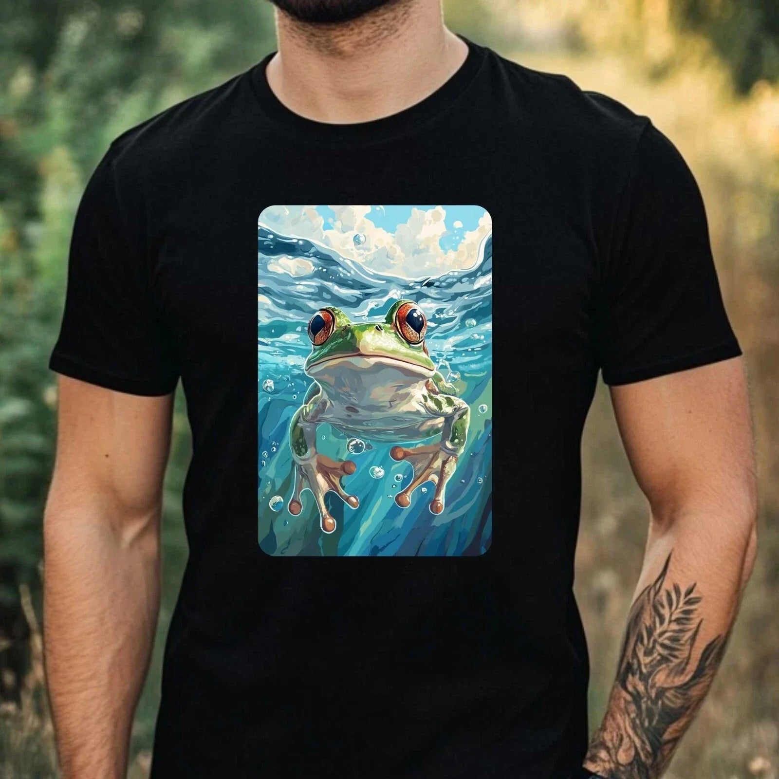 Mens Frog Swimming In Ocean Motif Cotton T-Shirt Size XS to 5XL Unisex T-shirt, Sweatshirt, Hoodie, Long Sleeve Tee - T-Shirt, Sweatshirt, Hoodie