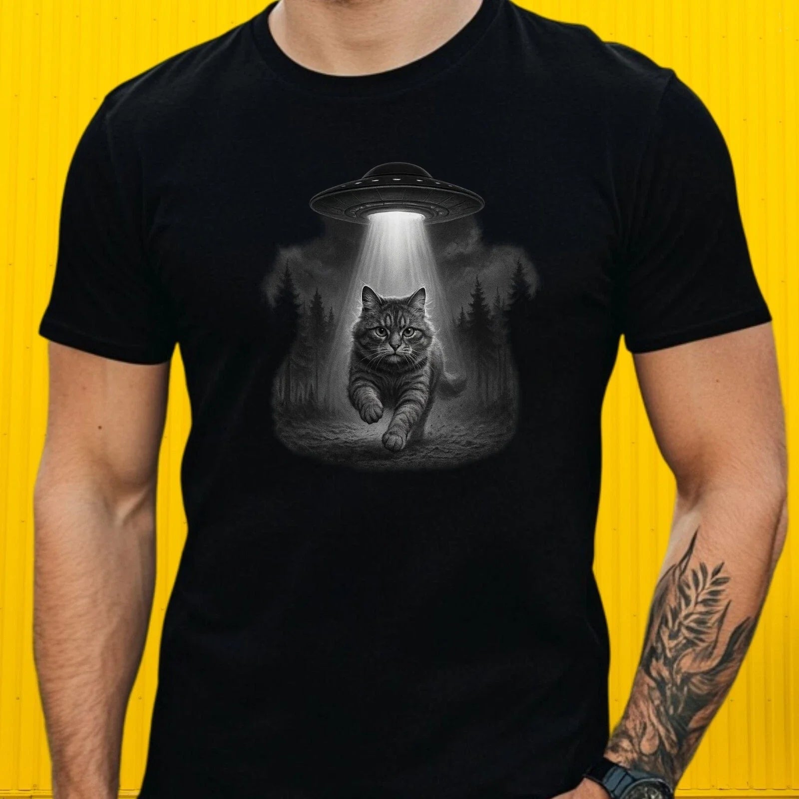 Mens Cats Selfie UFO Print Cotton T-Shirt Size XS to 5XL Unisex T-shirt, Sweatshirt, Hoodie, Long Sleeve Tee - T-Shirt, Sweatshirt, Hoodie